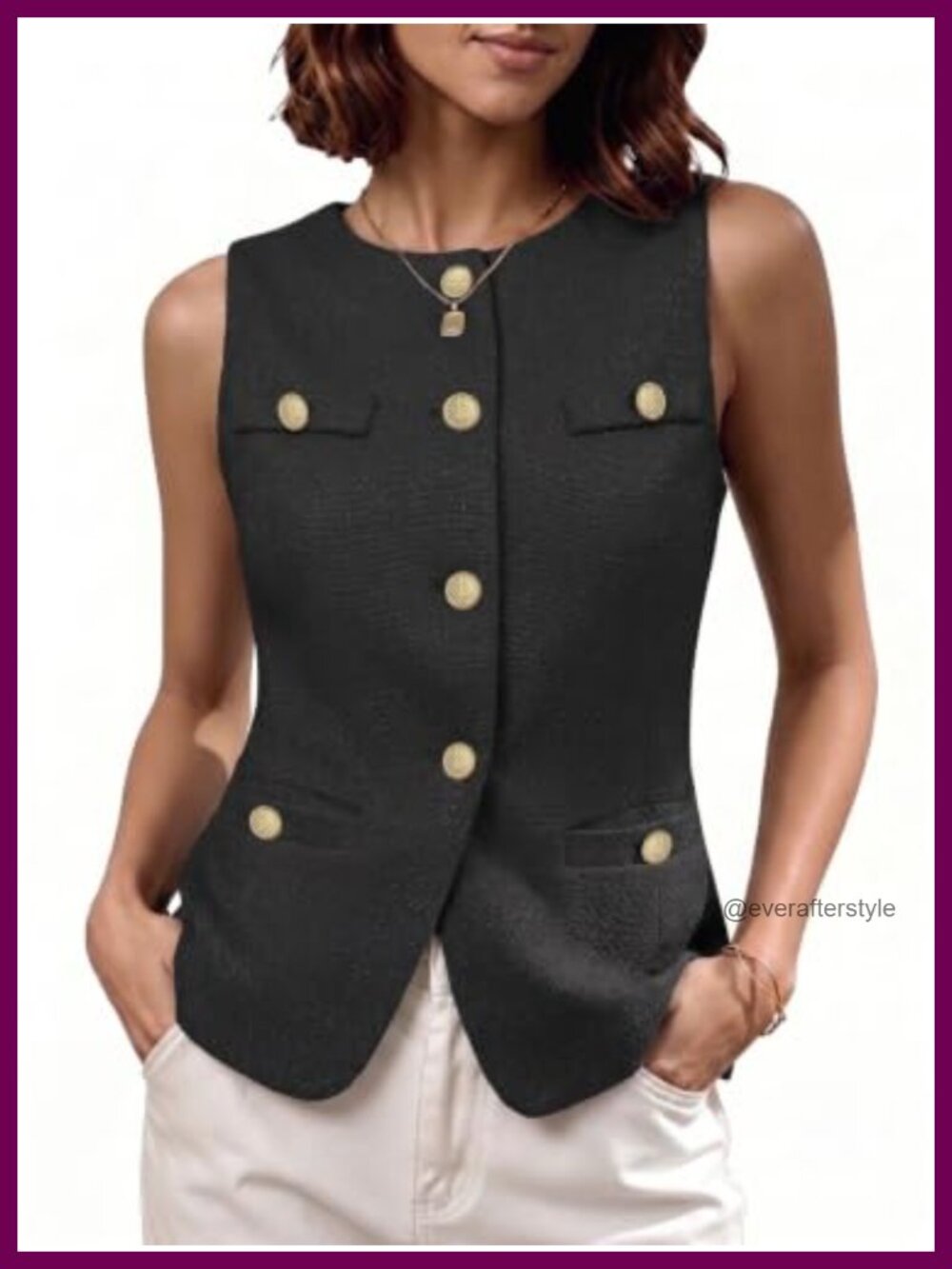Tweed Vest Button Front Sleeveless Tailored Waistcoat for Work Casual